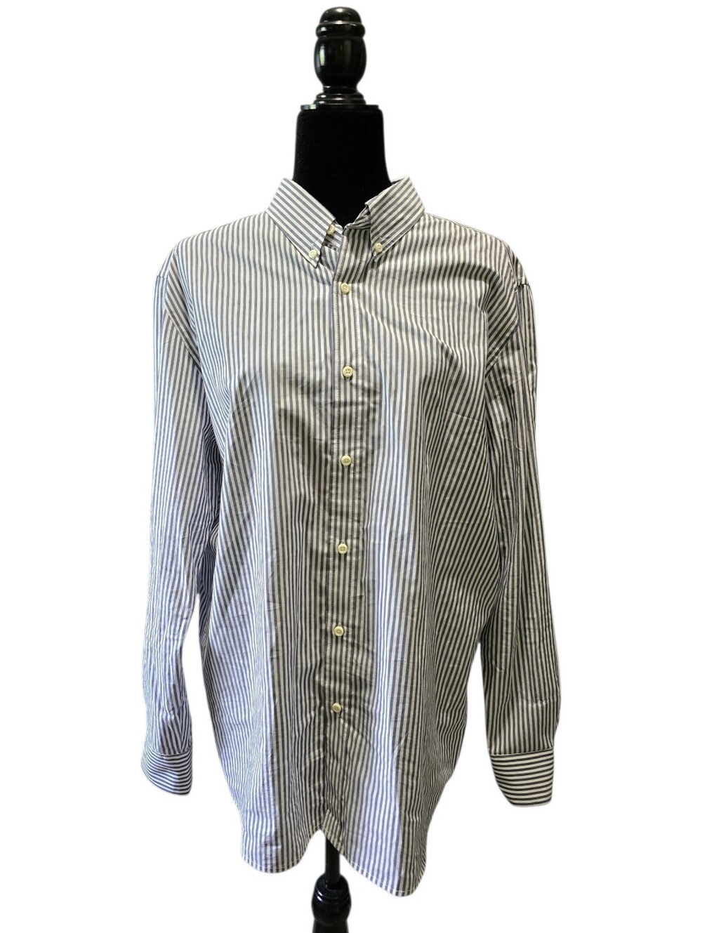 Pre-Owned MTailor Men's Grey/White Striped Long Sleeve Dress Shirt 100% Cotton